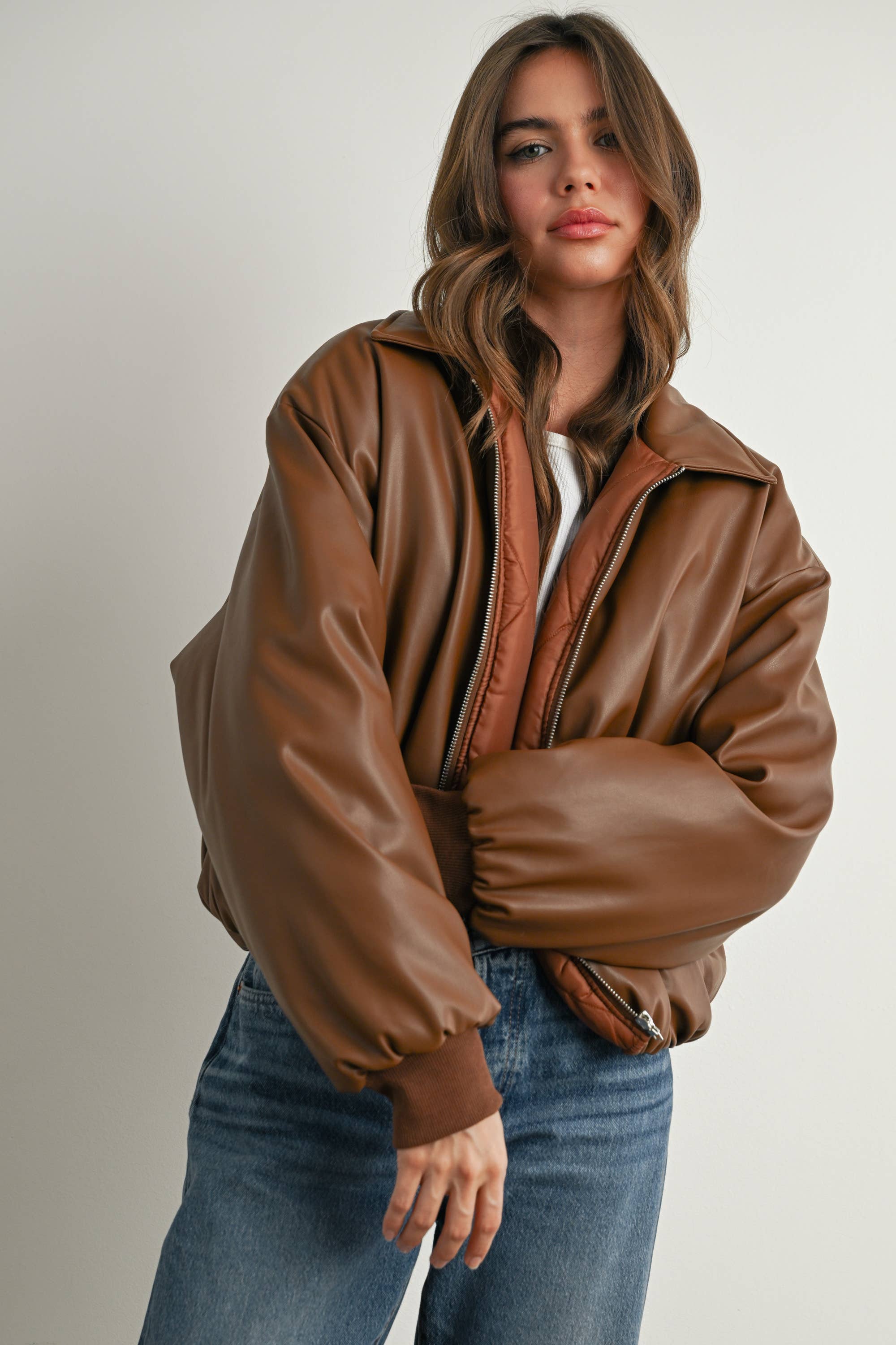 Zip-Up Bomber Jacket: Brown