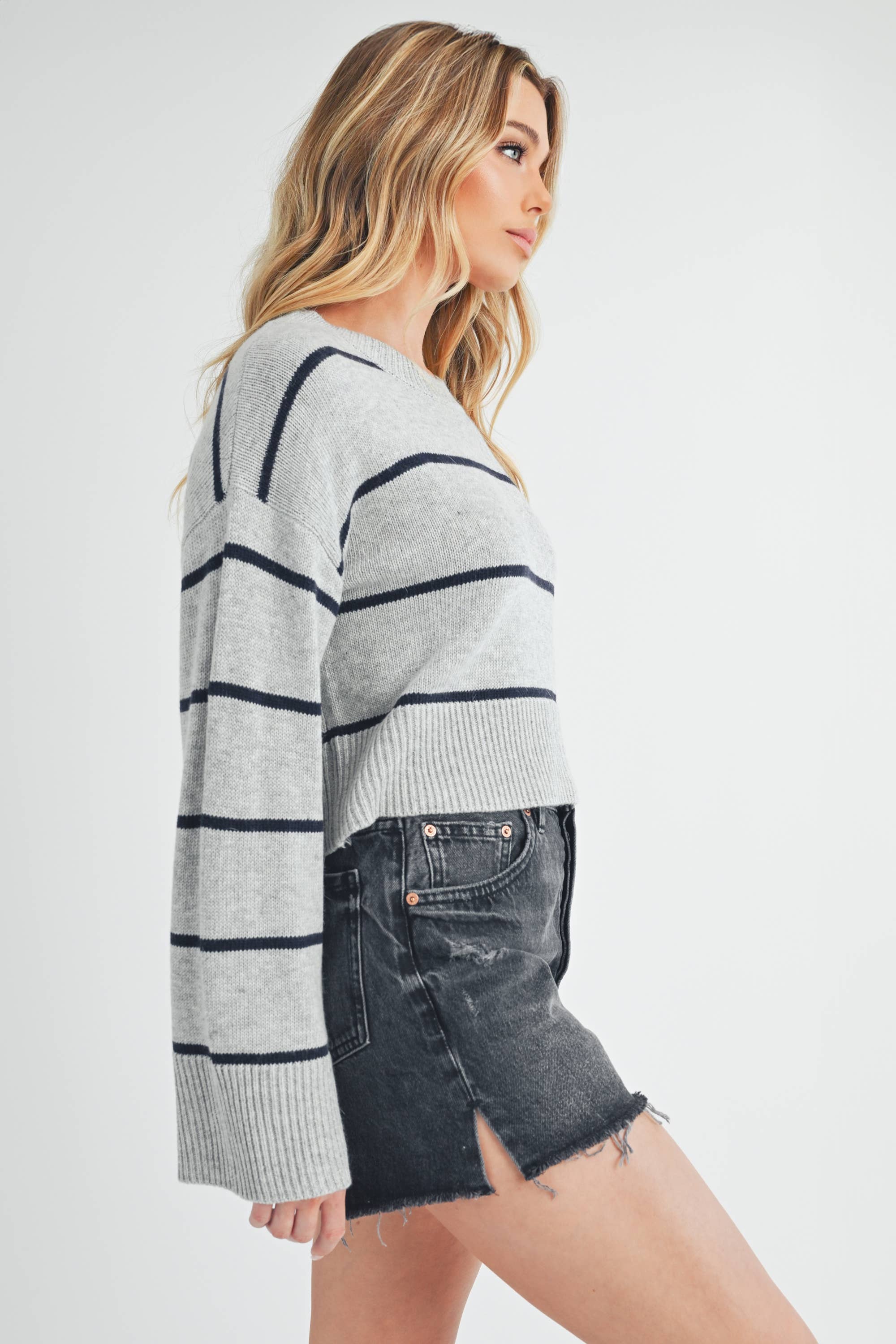 Emmanuelle Sweater: Gray/Navy