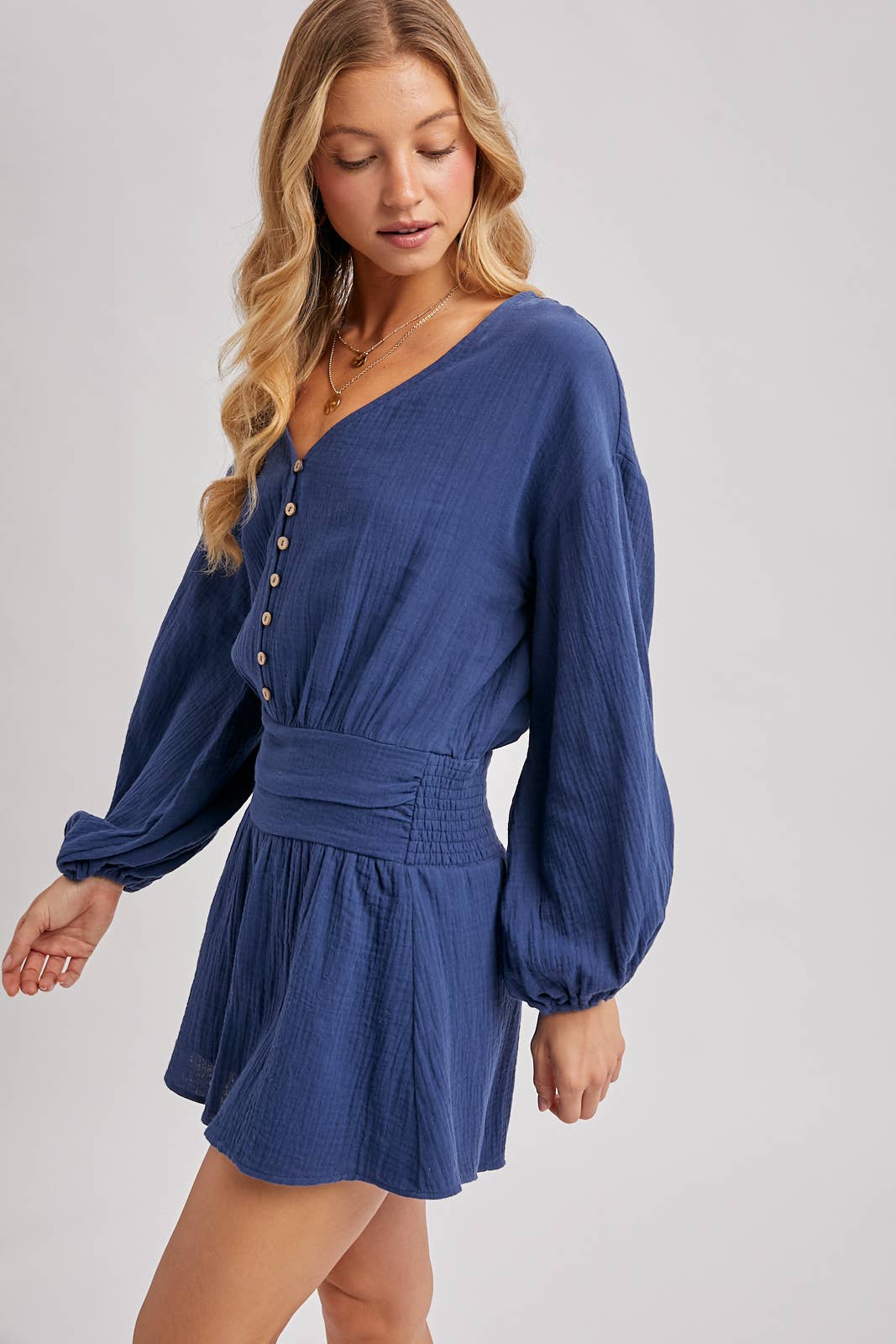 Button Down Romper : Indigo