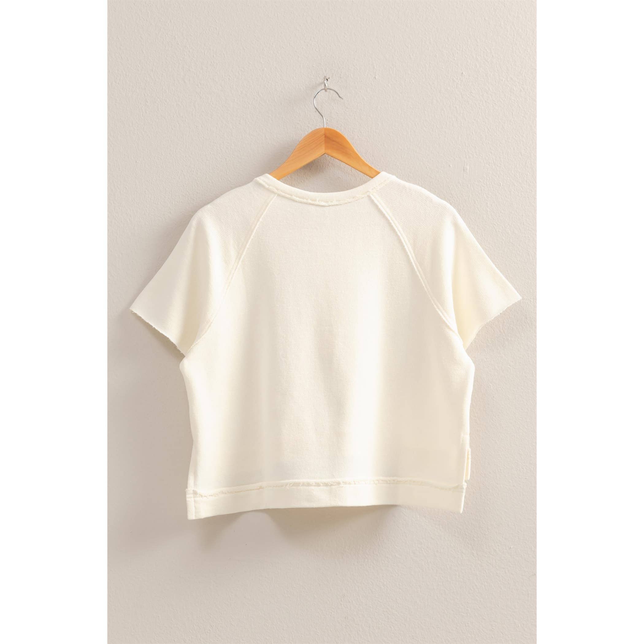 Half-Buttoned Crop Tee/CREAM