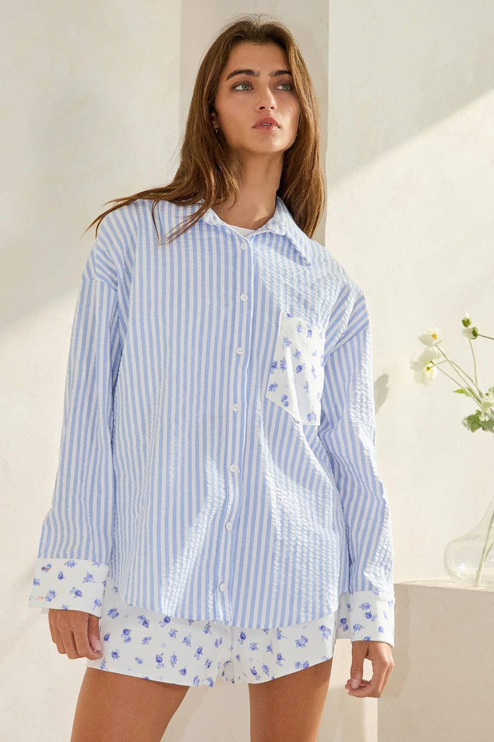 Floral Button-Down Set: Ivory