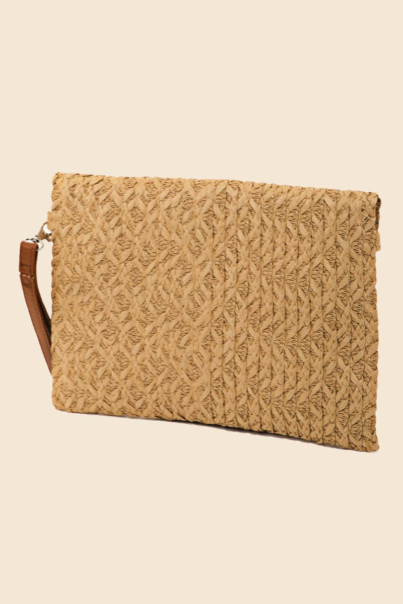 Straw Braided Crossbody Envelope Bag: NATURAL