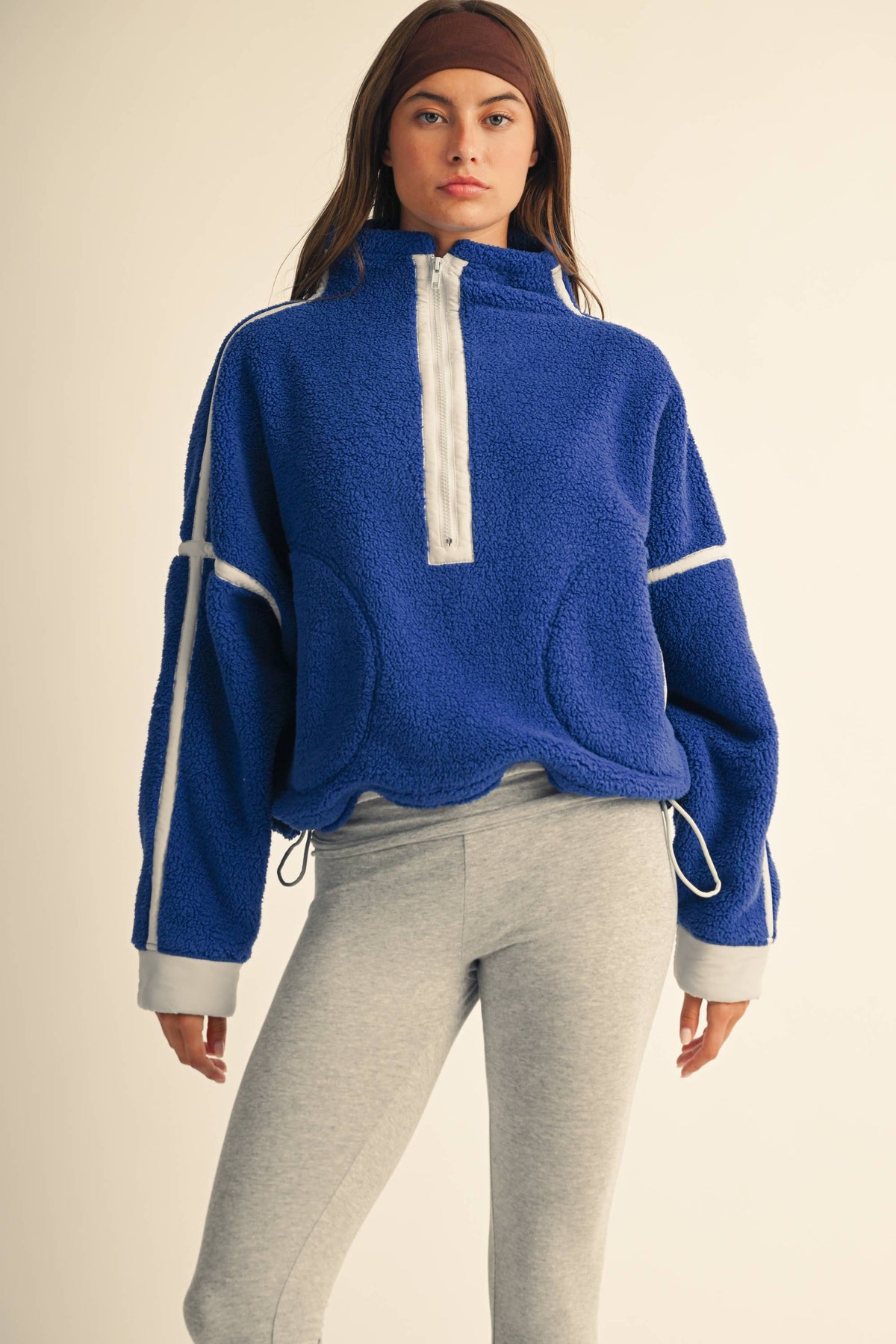 Contrast Trim Fleece Half-Zip: Cobalt