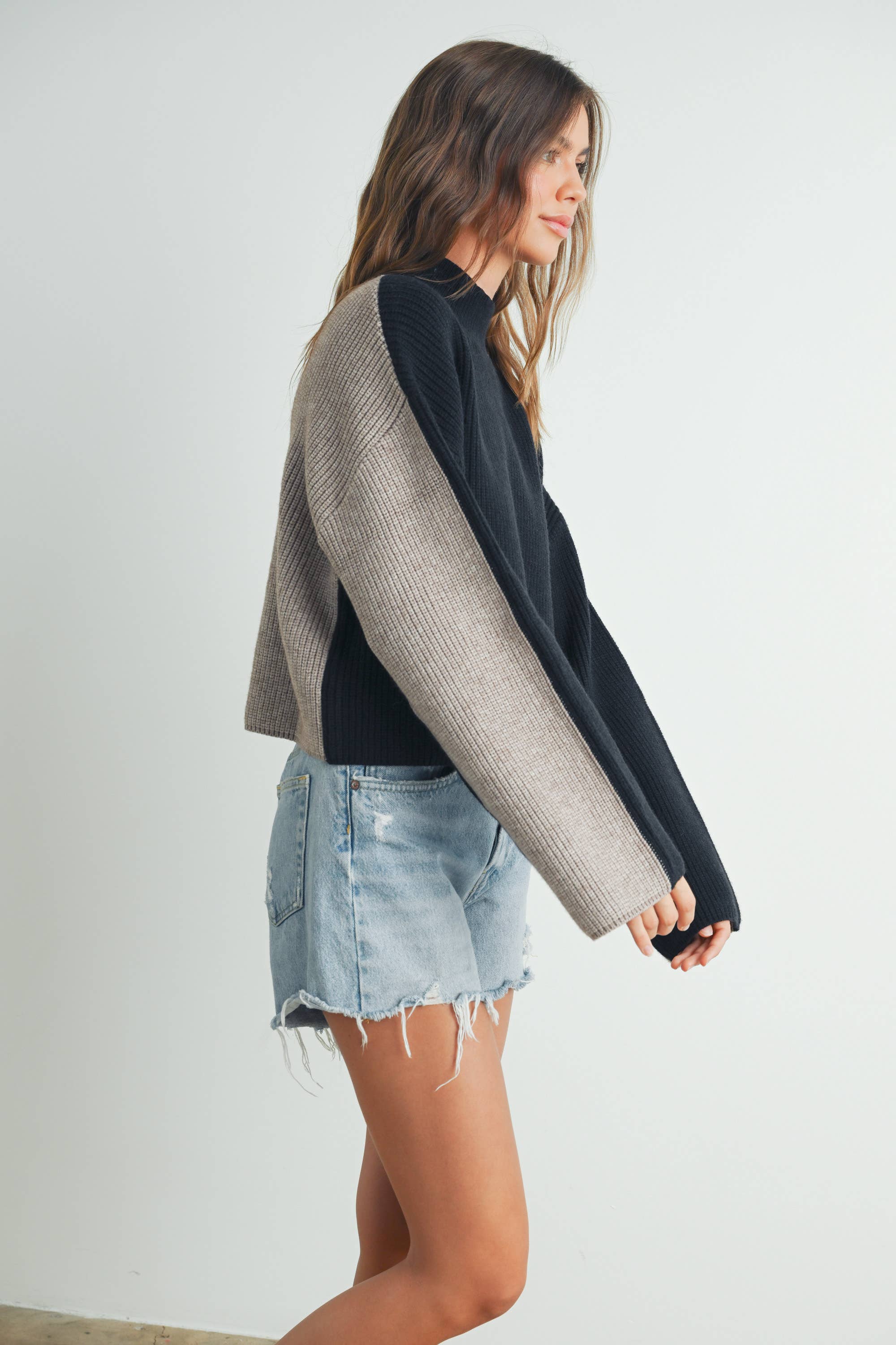 Two-Toned Turtleneck: Black/Taupe