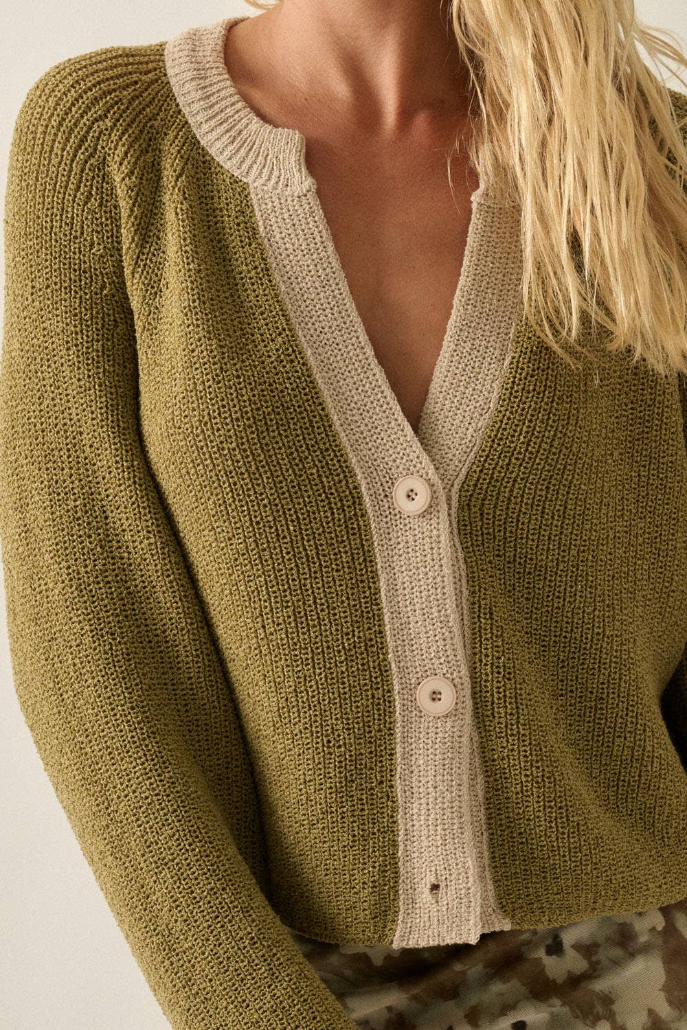 Contrast Cardigan: Moss Green