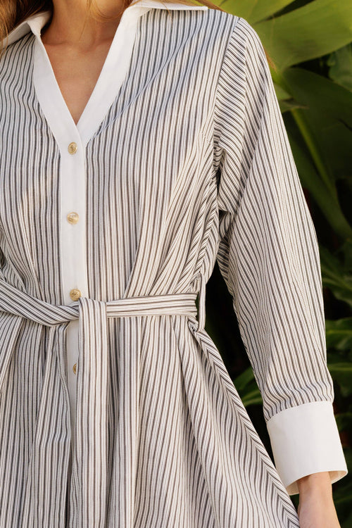 Striped Button Detail Mini Dress