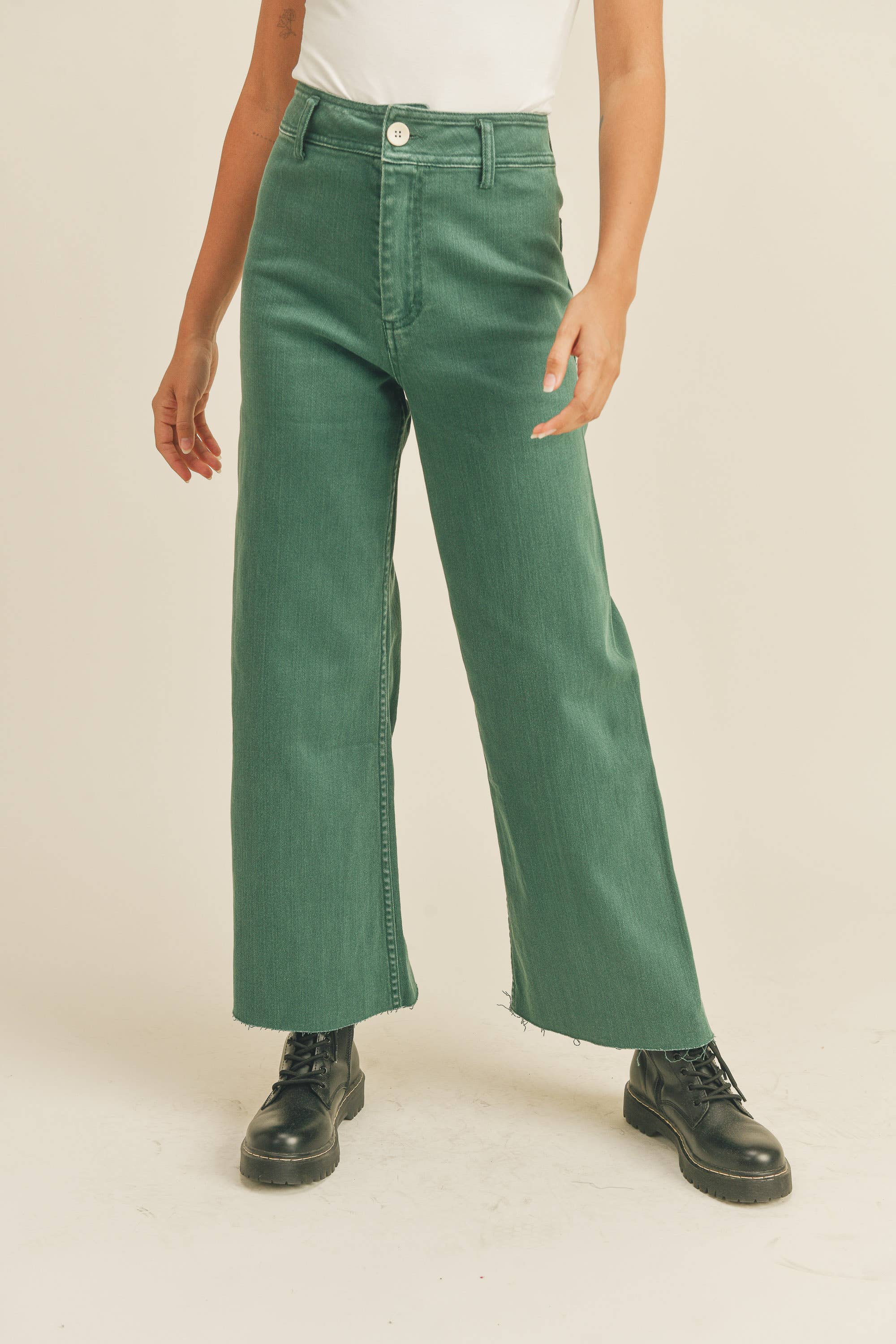 Wide Leg Denim Pants: Green