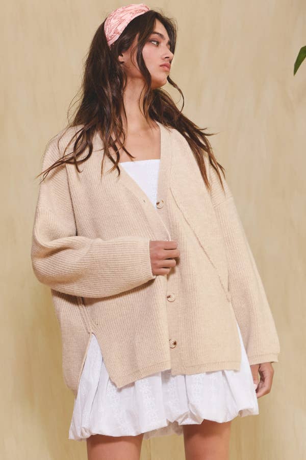 Slouchy Sweater Cardigan:Taupe