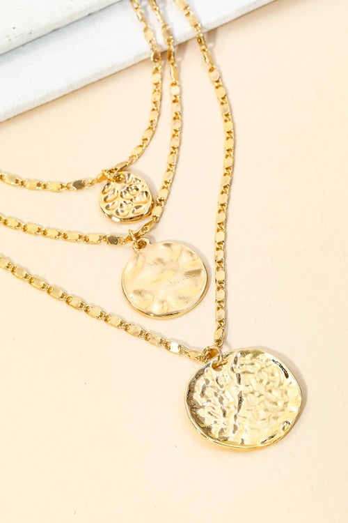 Layered Chain Hammered Coin Pendant Necklace: G