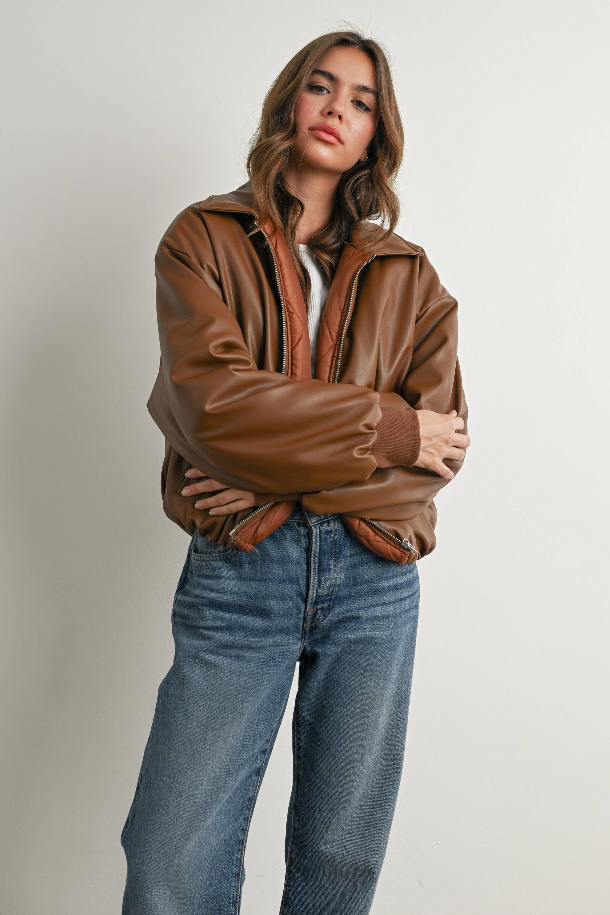 Zip-Up Bomber Jacket: Brown