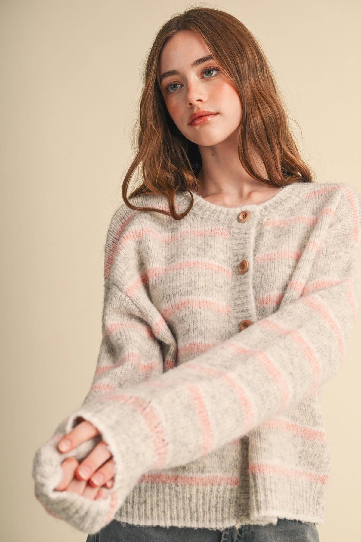 Striped Cardigan: Grey Multi