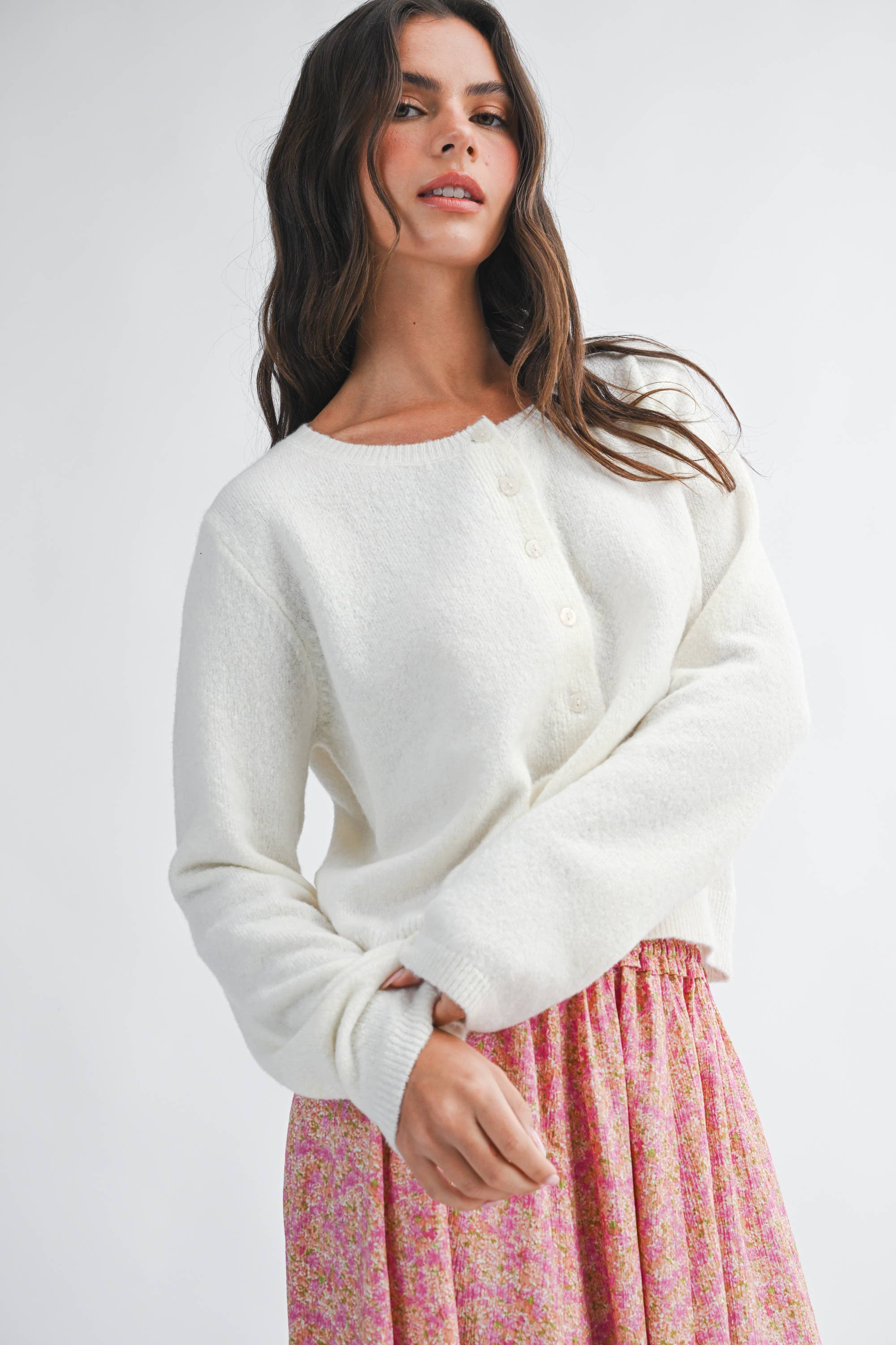 Button Cardigan: Cloud
