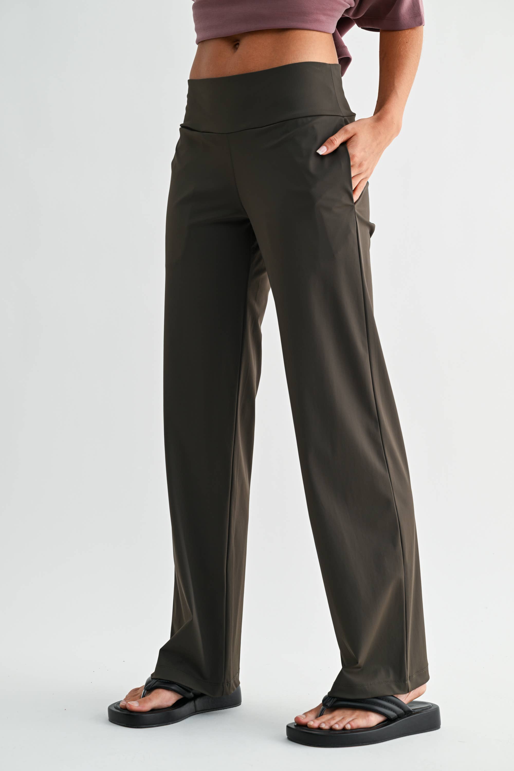 Nylon Tailored Pants: Black Olive