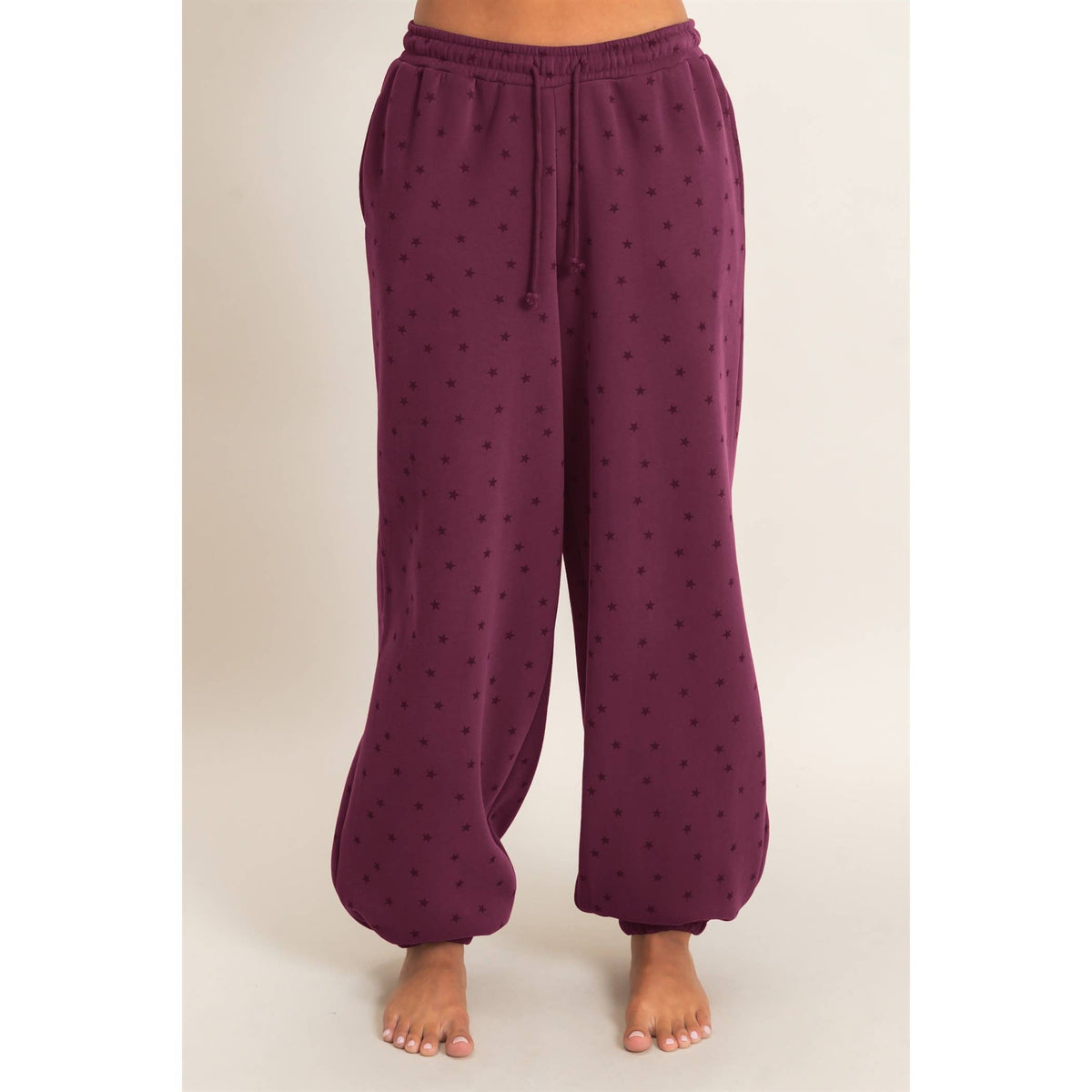 Star Print Jogger: Cherry