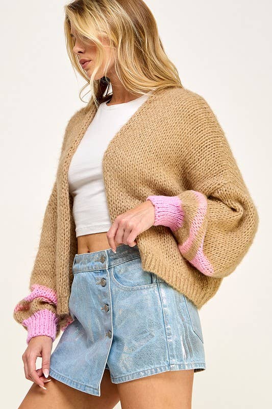 Drop Shoulder Cardigan: Taupe