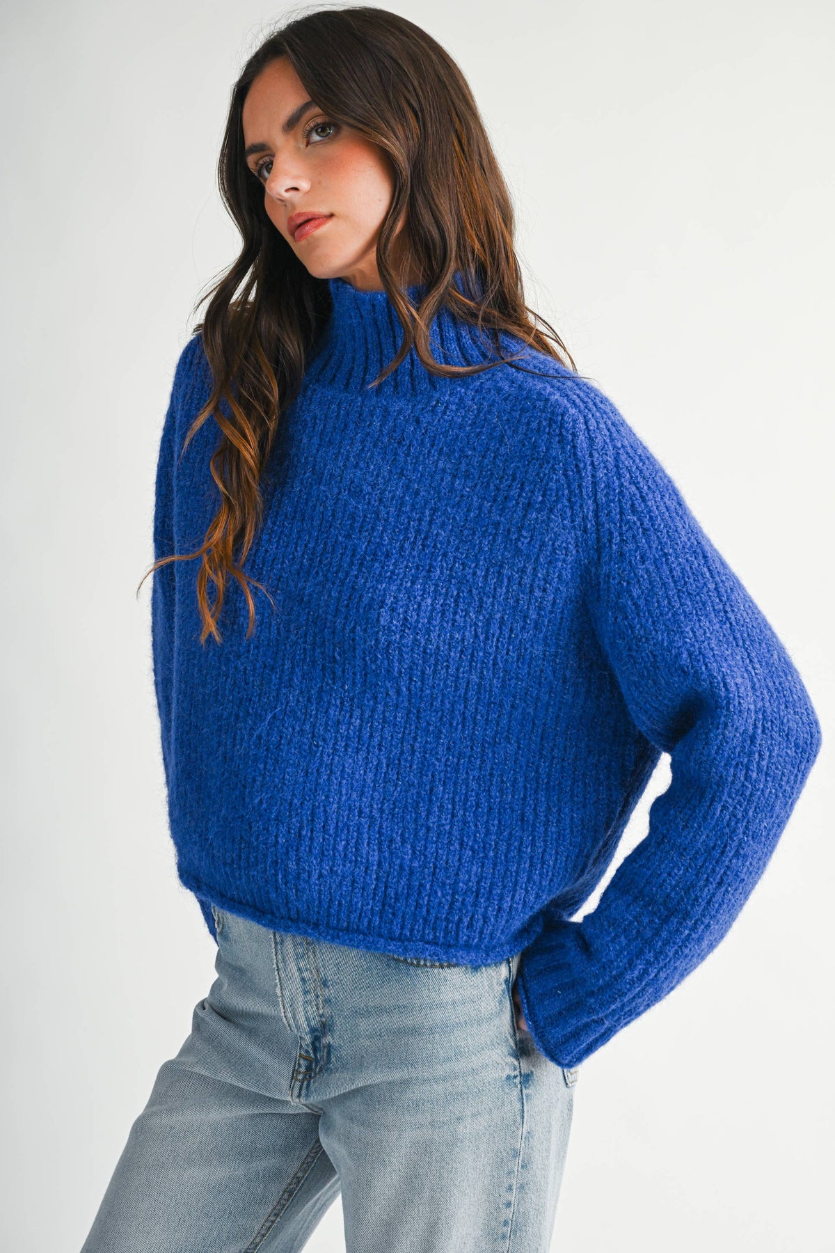 Mock Neck Sweater: Cobalt