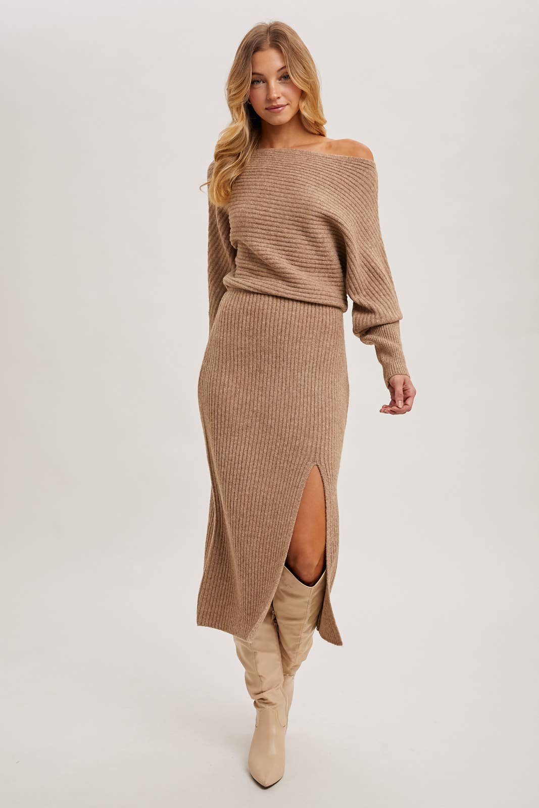 Midi Sweater Dress: Latte