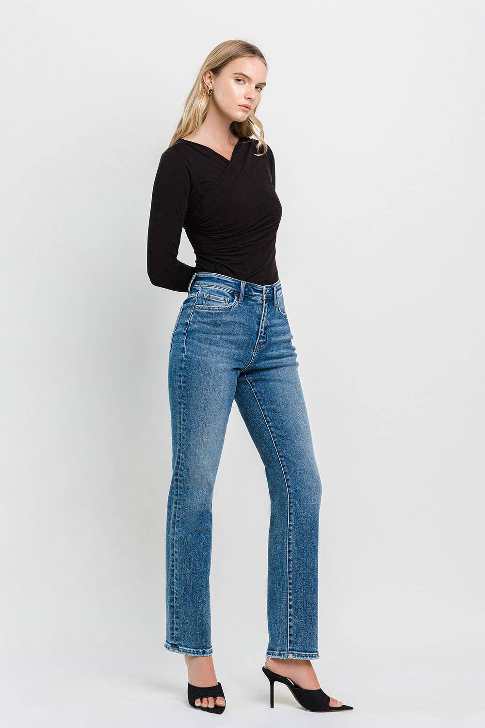 High Rise Straight Jeans: