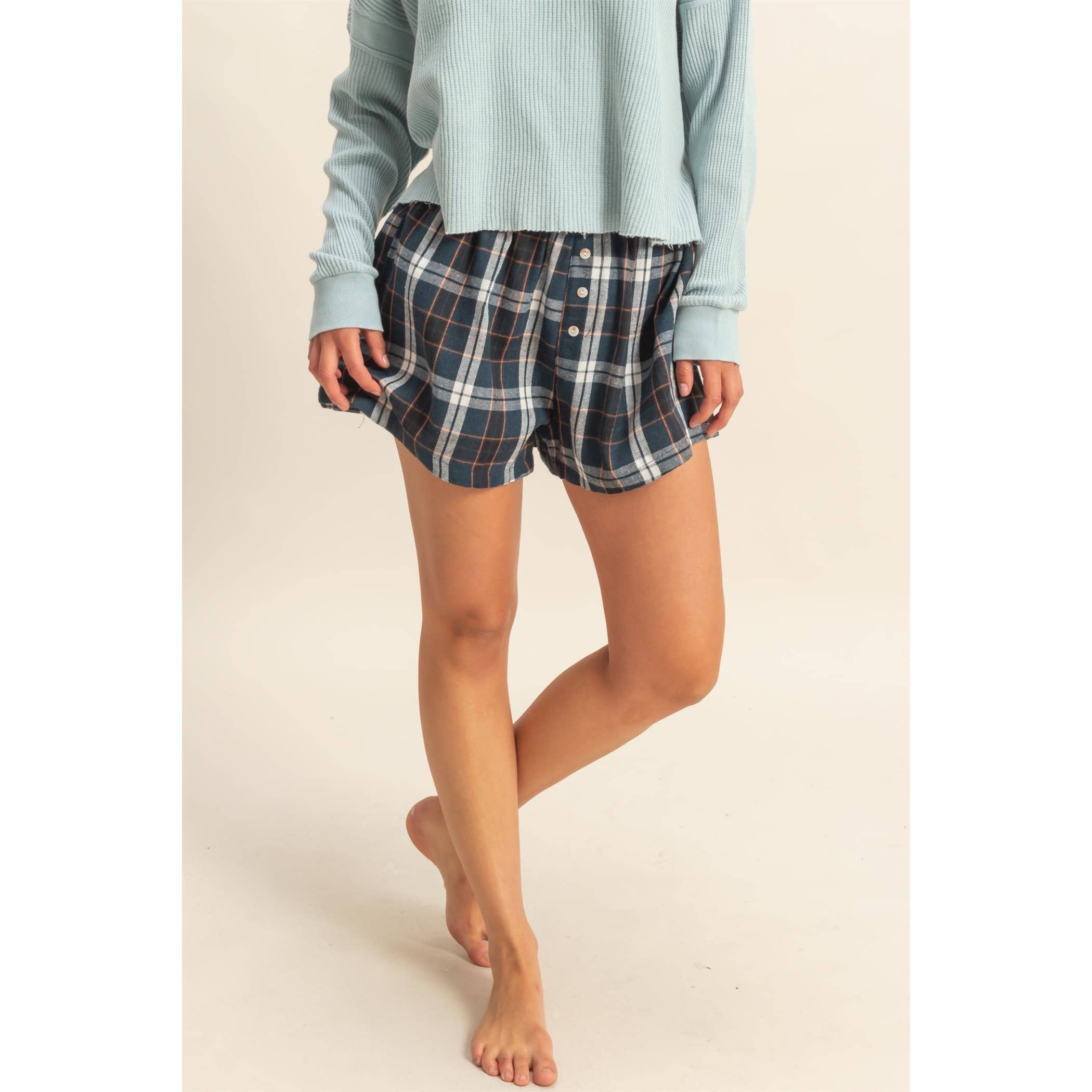 Flannel Boxer Shorts: Navy