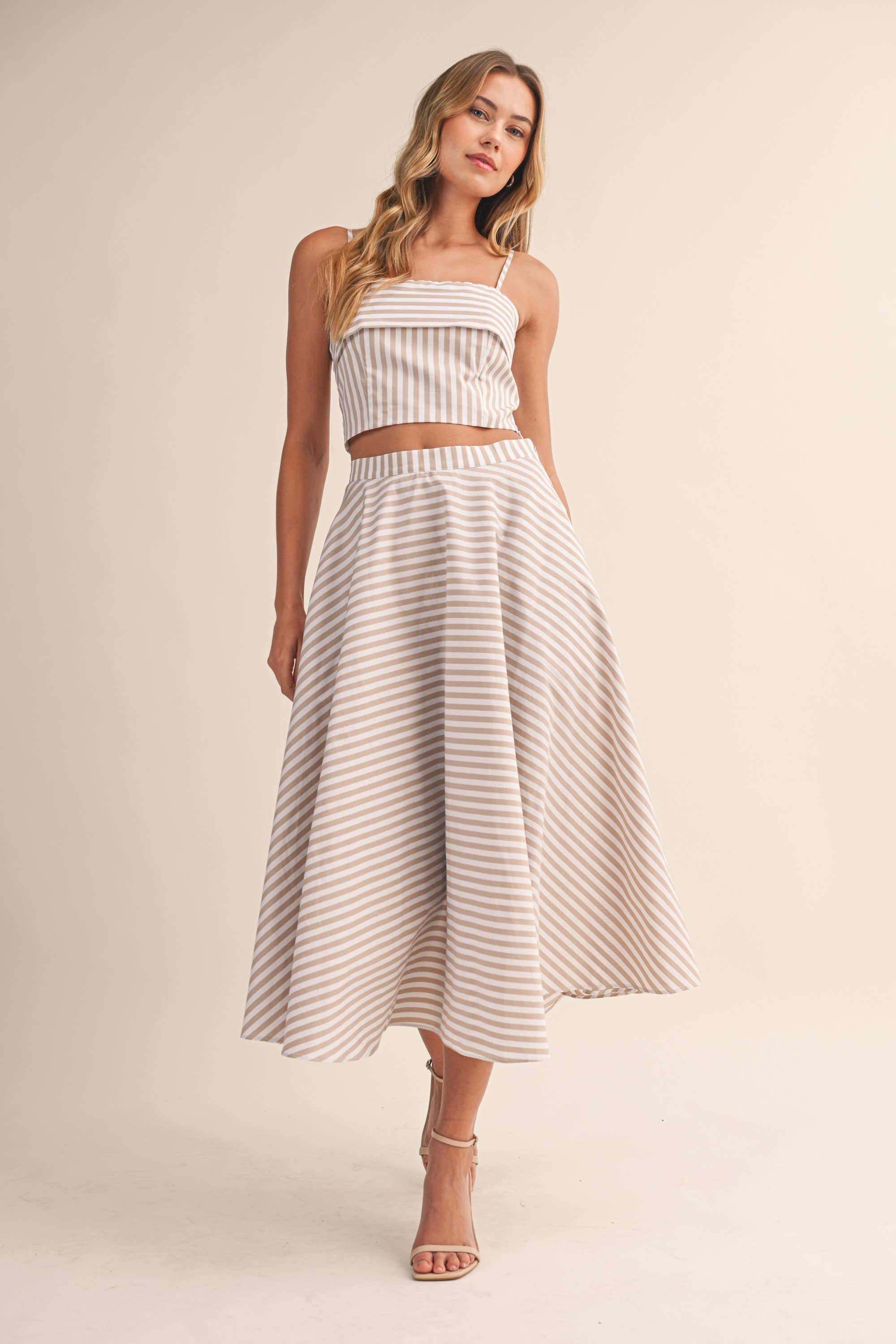 A-Line Midi Skirt Set: Beige