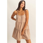 Spaghetti Strap Mini Dress: DARK TAUPE