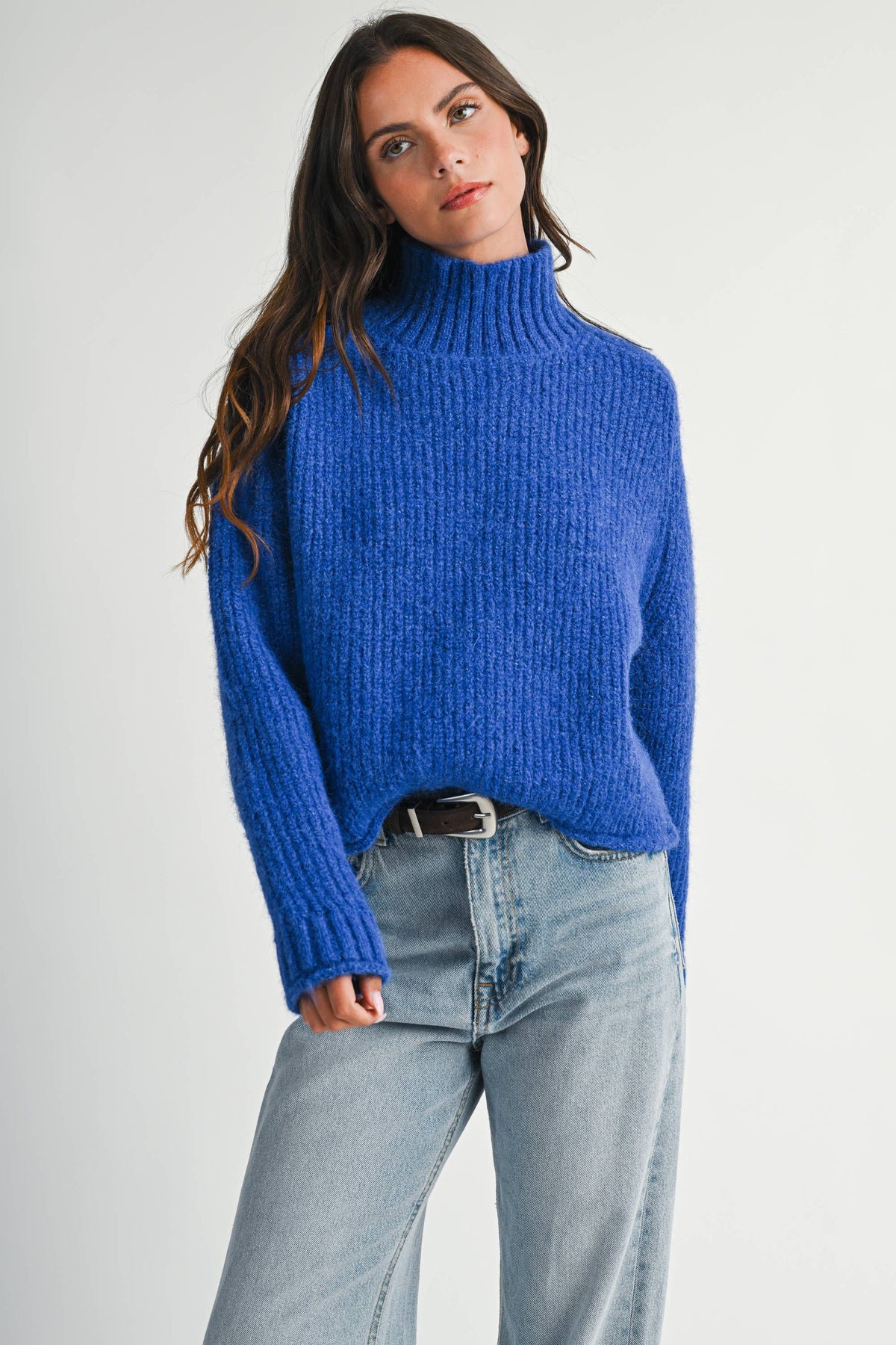 Mock Neck Sweater: Cobalt