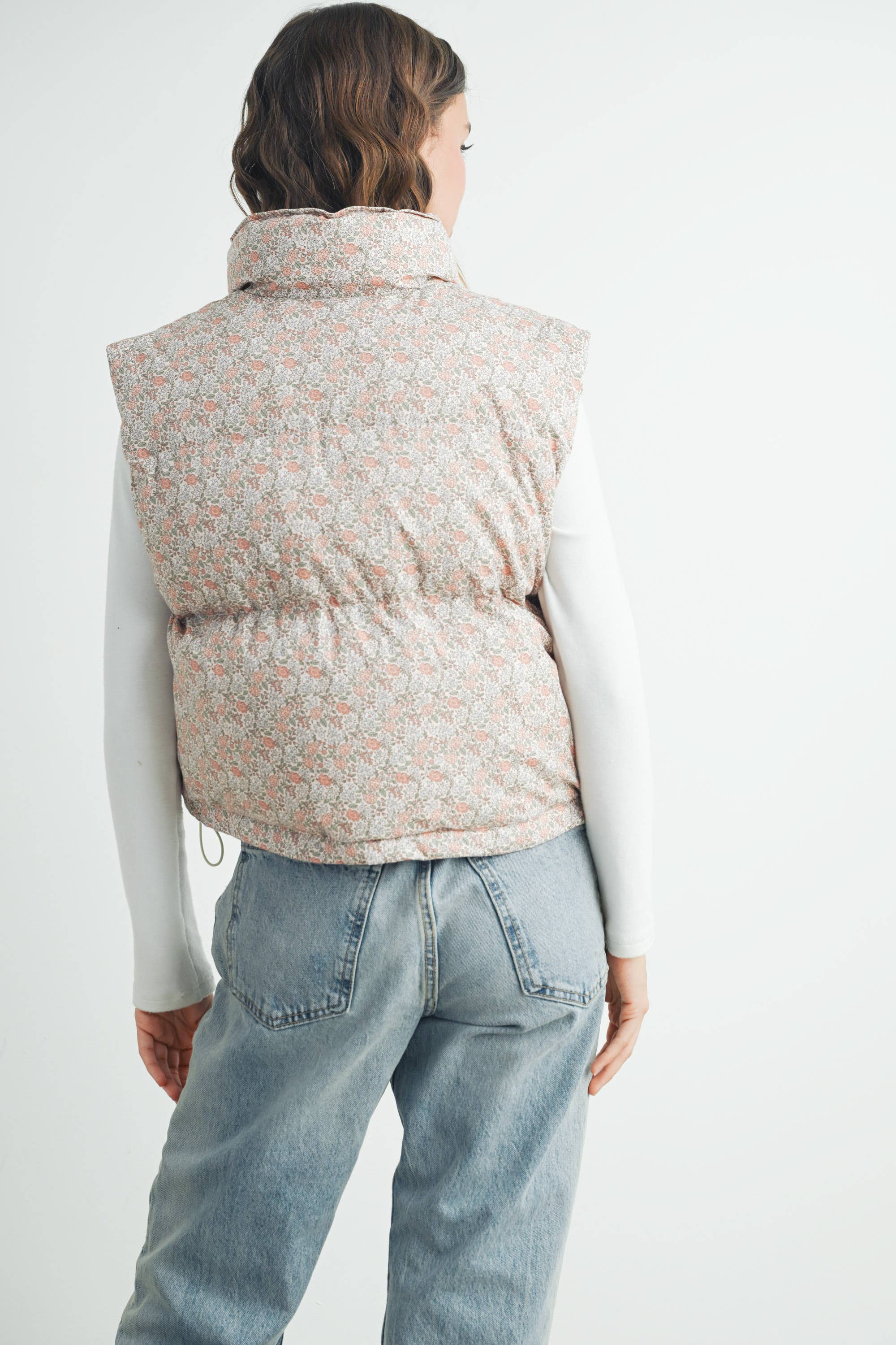 Floral Puffer Vest:Blush