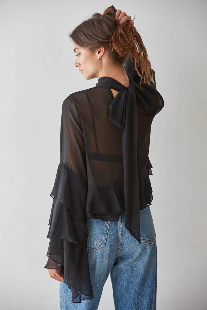 Chiffon See Through Top : Black