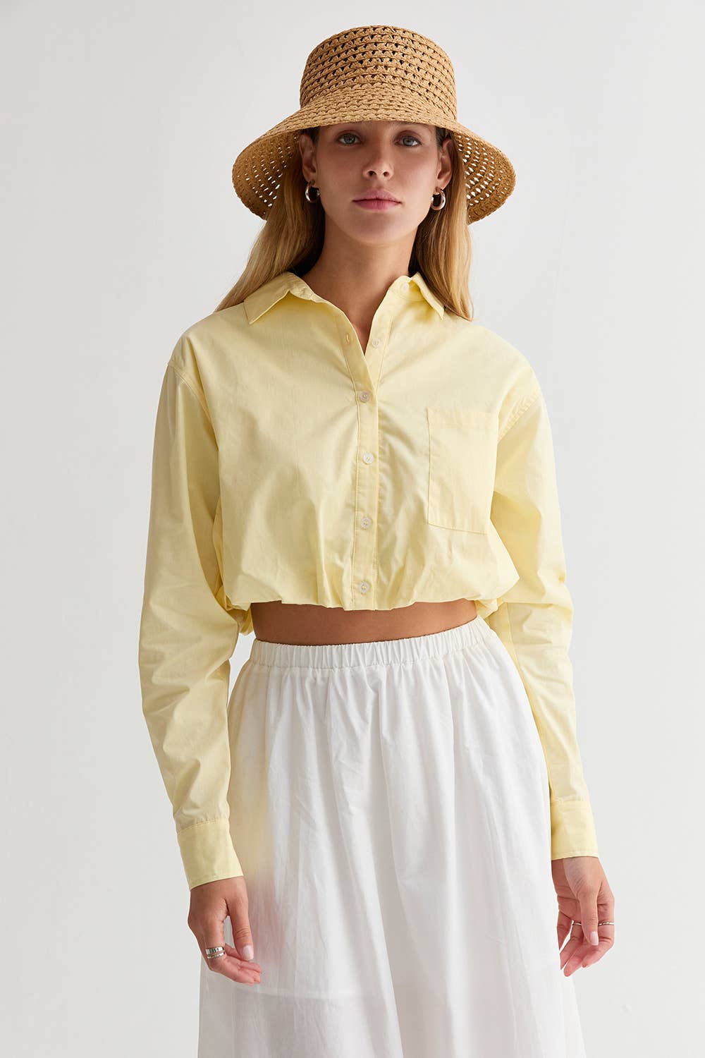 Demi Poplin Hem Shirt: Yellow