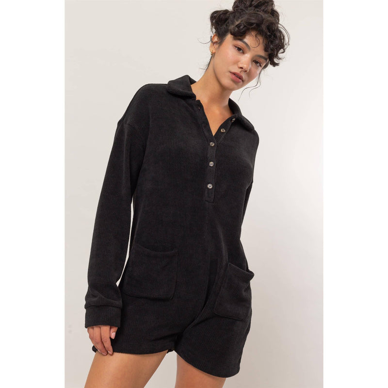 Collared Button-Front Romper