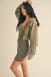 Mineral Wash Crop Hoodie Olive