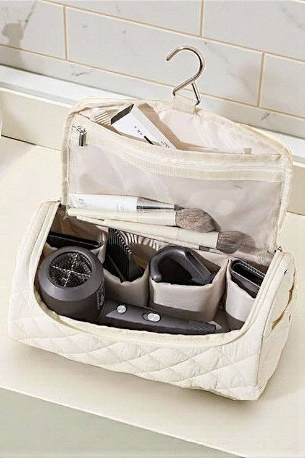 Hazel Cream Floral Cosmetic Case