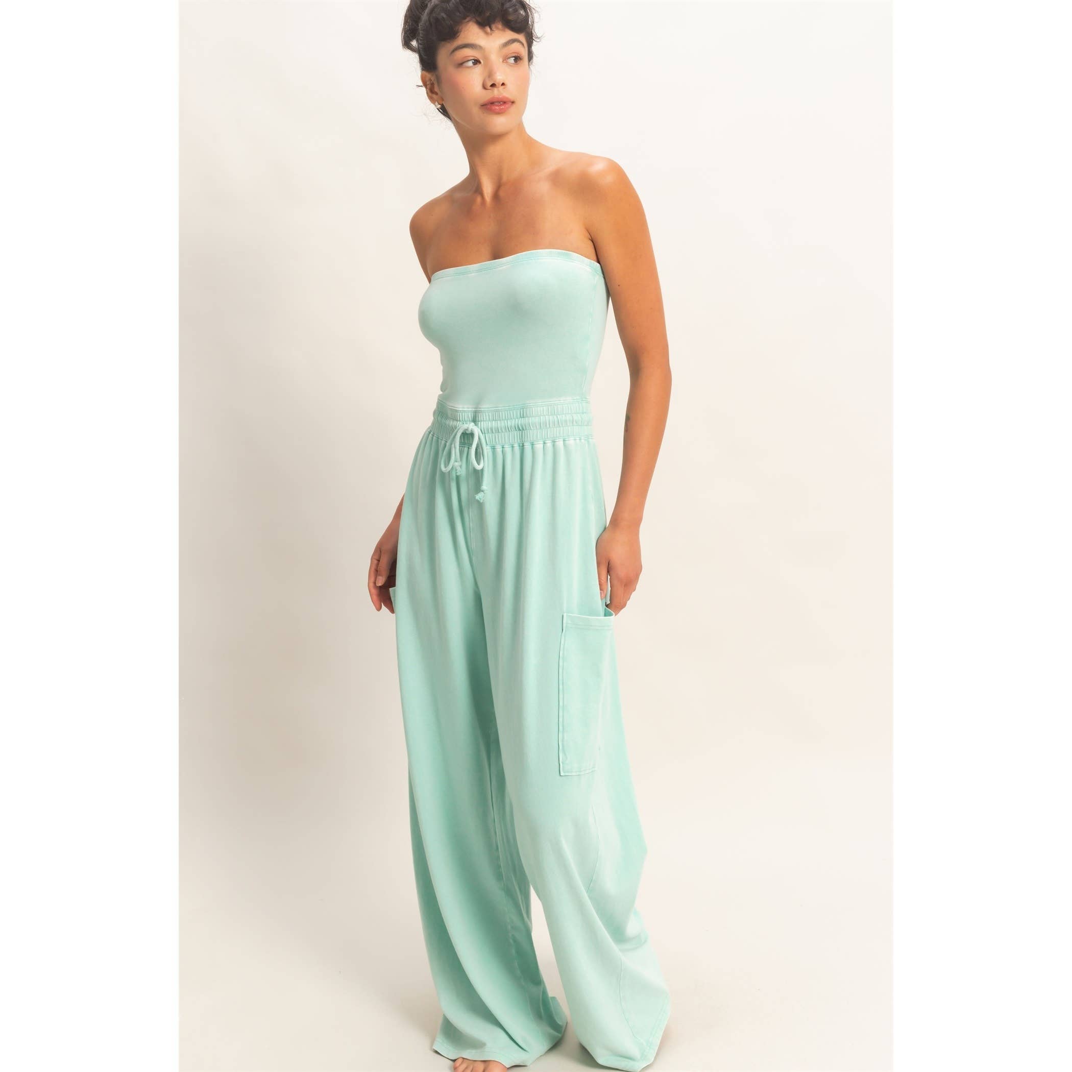 Mineral Wash Jumpsuit: Turquoise
