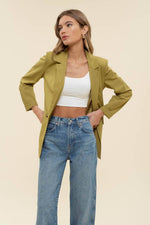 Linen Cuff Blazer: NATURAL