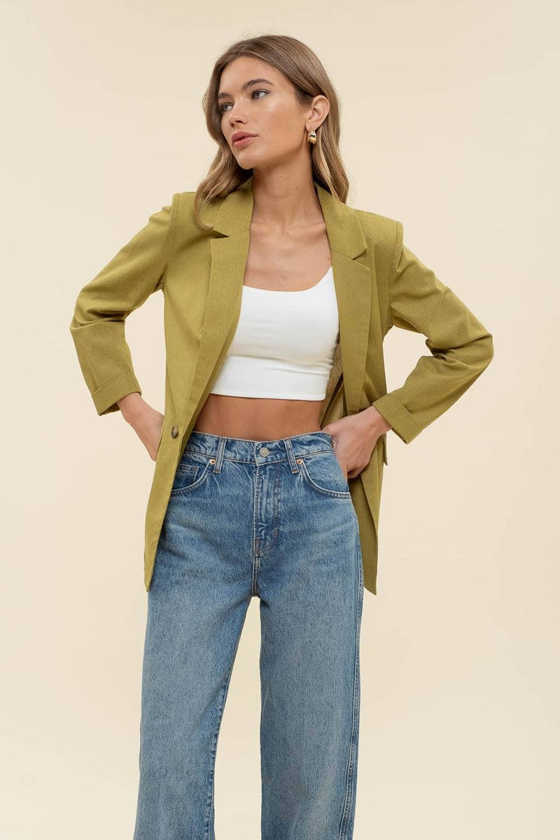 Linen Cuff Blazer: NATURAL