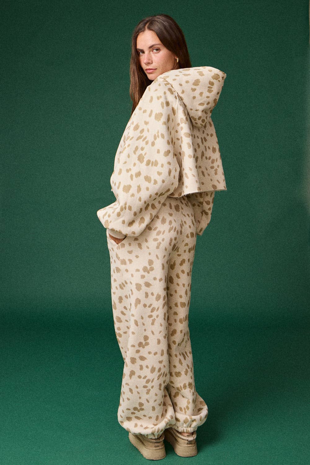 Printed Joggers: Cream/Mocha