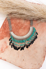 Turquoise Bohemian Fringe Bib Necklace