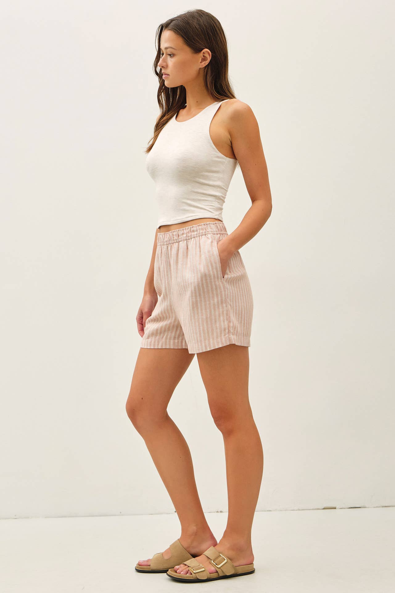 Striped Breezy Shorts: Hazelnut