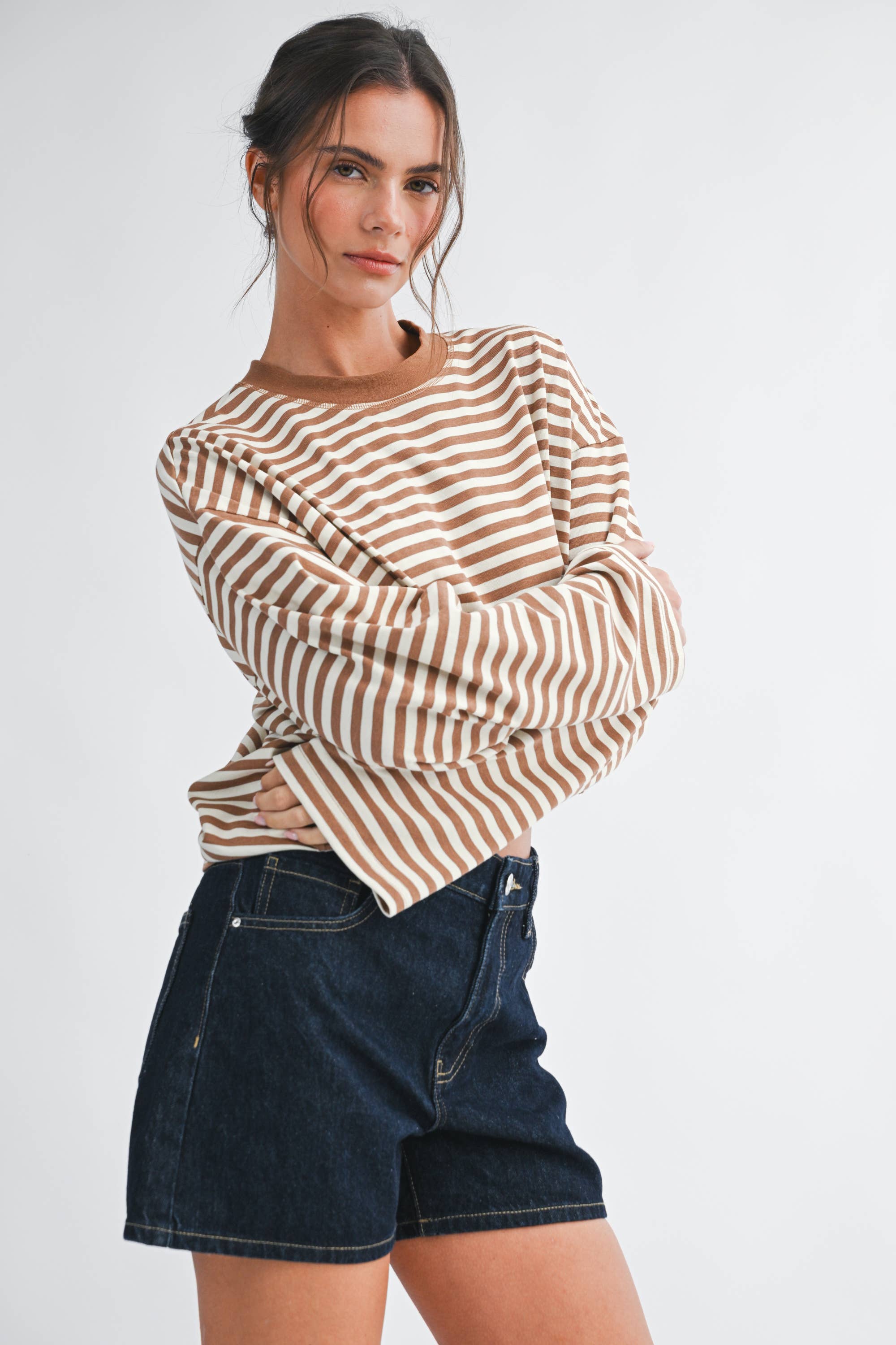 Oversized Stripe Top: Latte