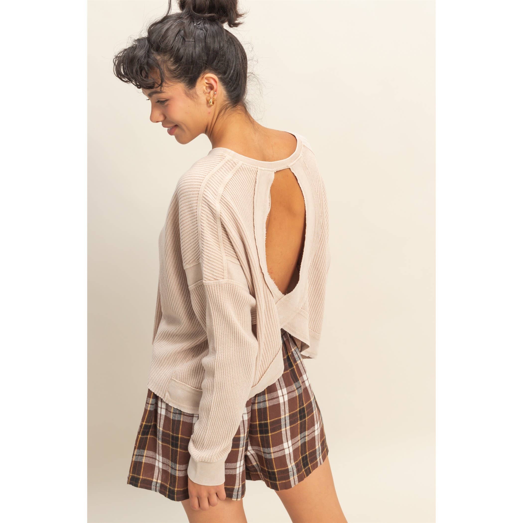 Open Back Knit Top: Dark Taupe