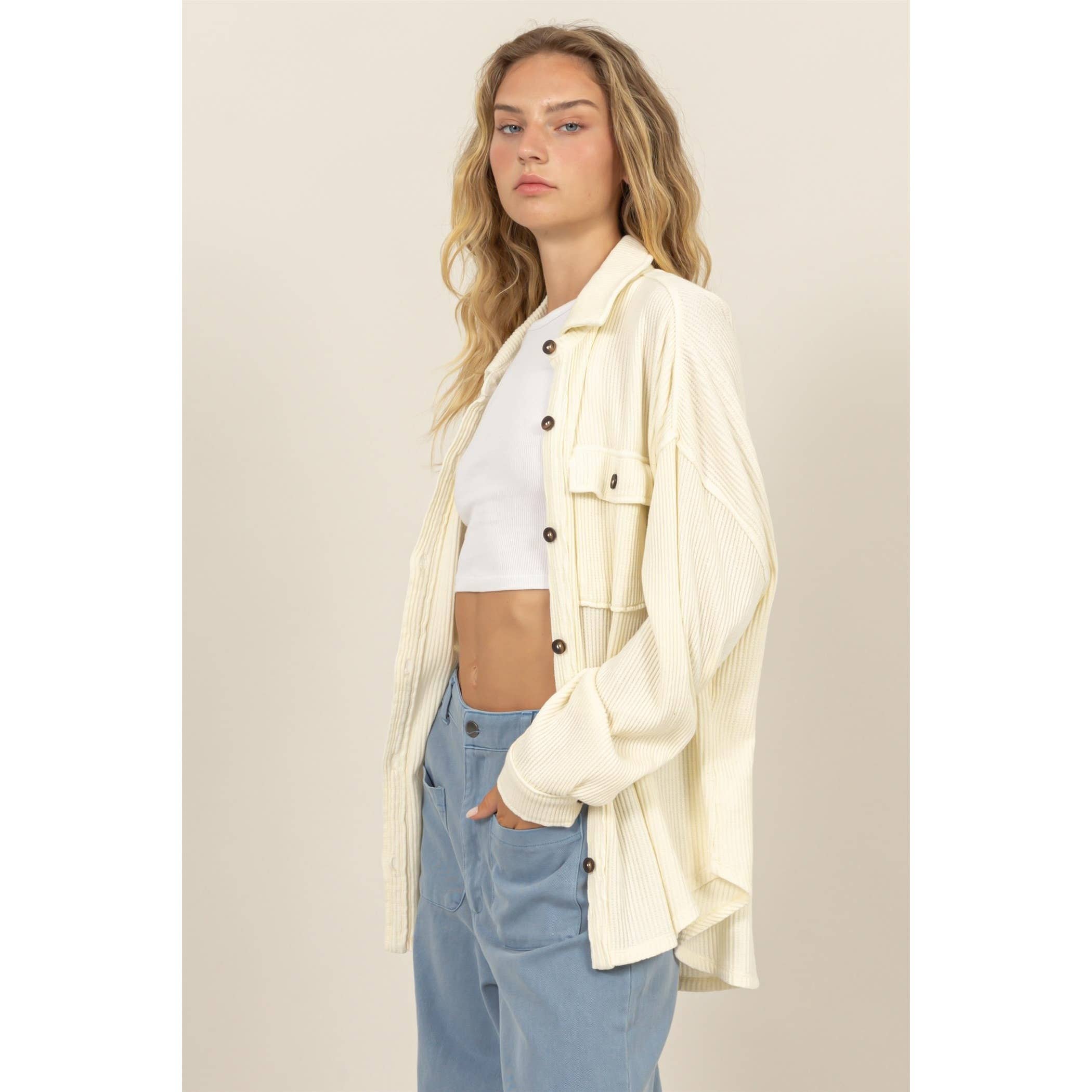 Waffle Shacket: Cream