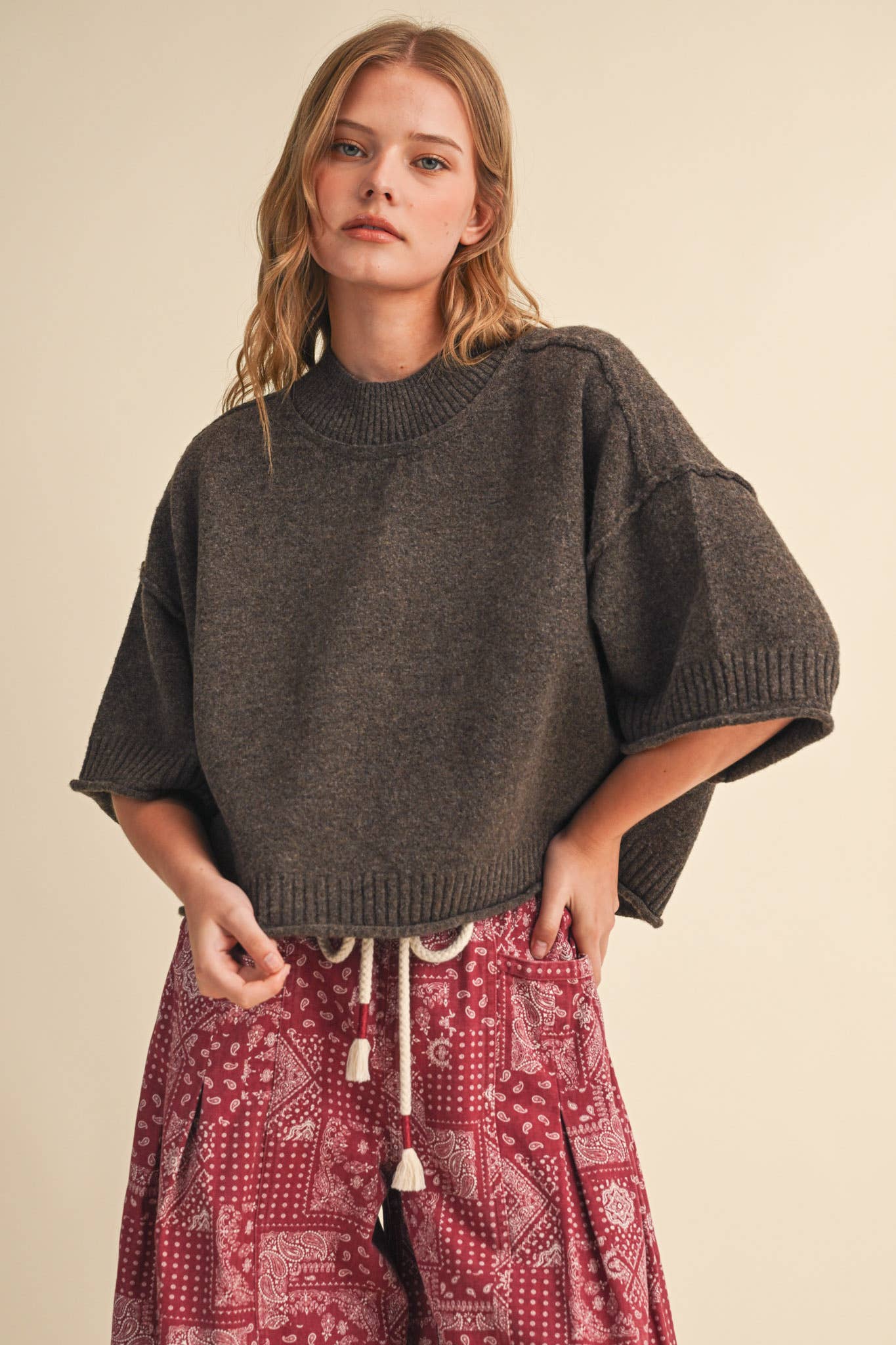 Marled Knit Sweater: Truffle