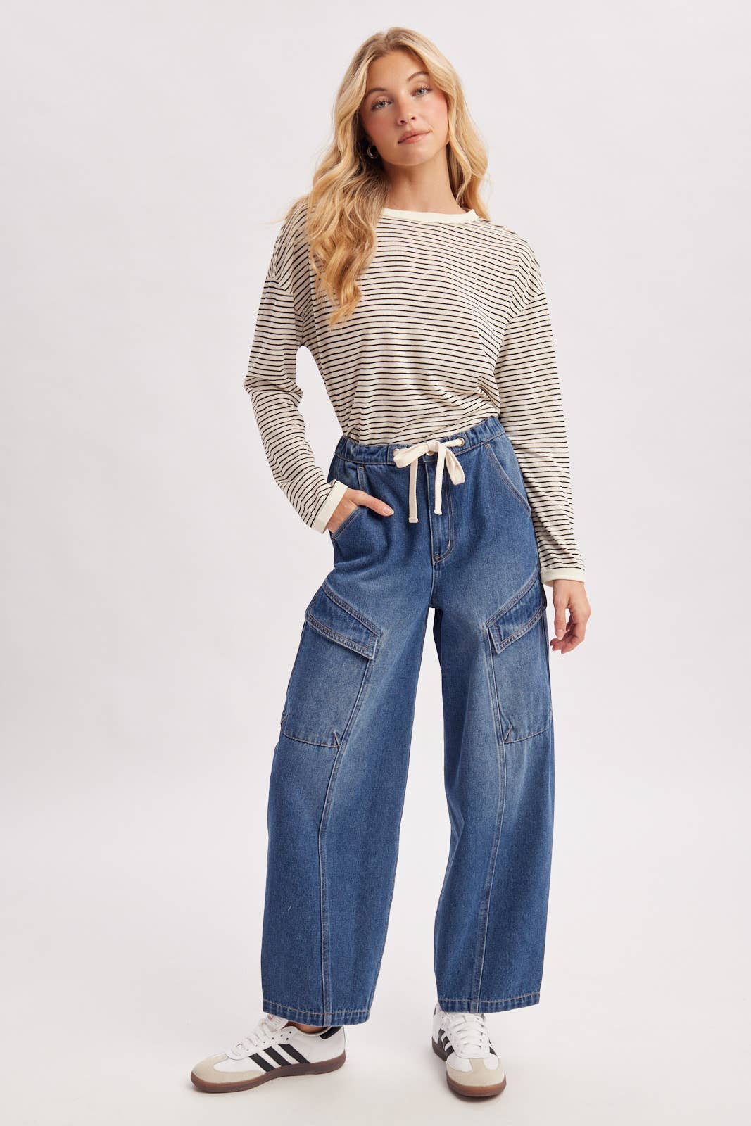 Denim Cargo Barrel Jeans