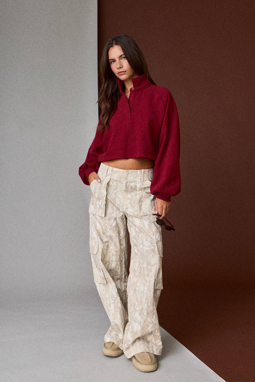 Wide-Leg Camo Cargo Pants