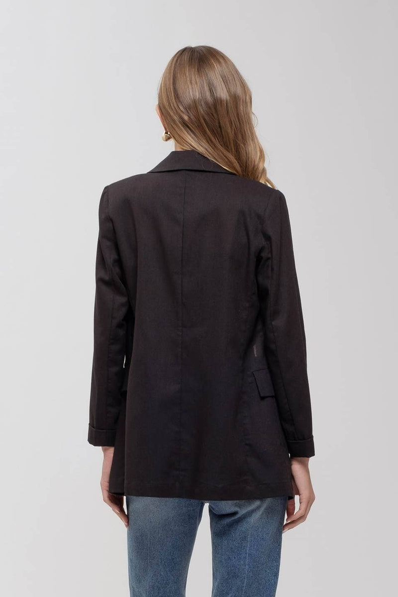 Linen Cuff Blazer: NATURAL