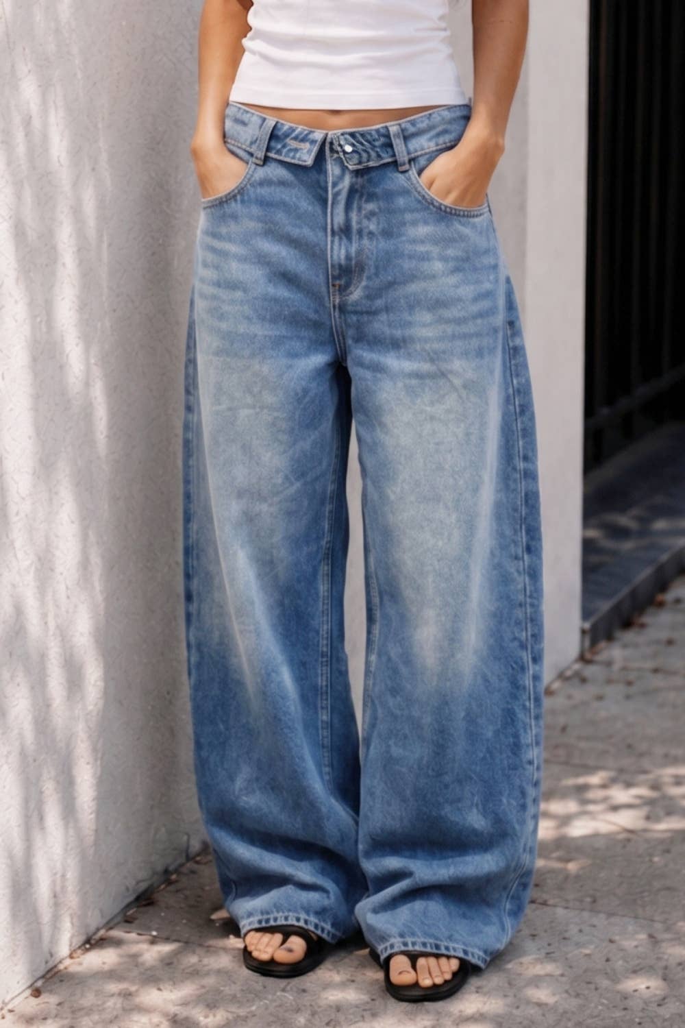 Folded Waist Jeans: Denim Blue