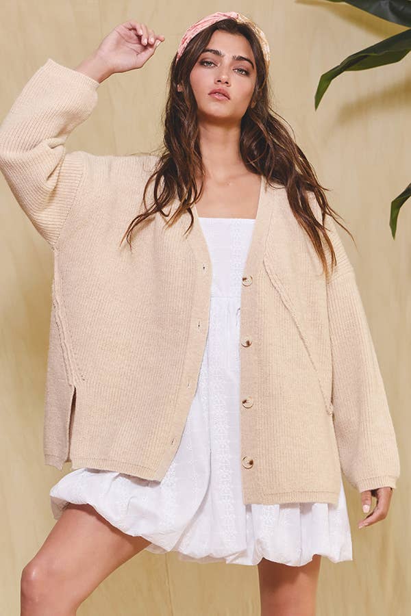 Slouchy Sweater Cardigan:Taupe