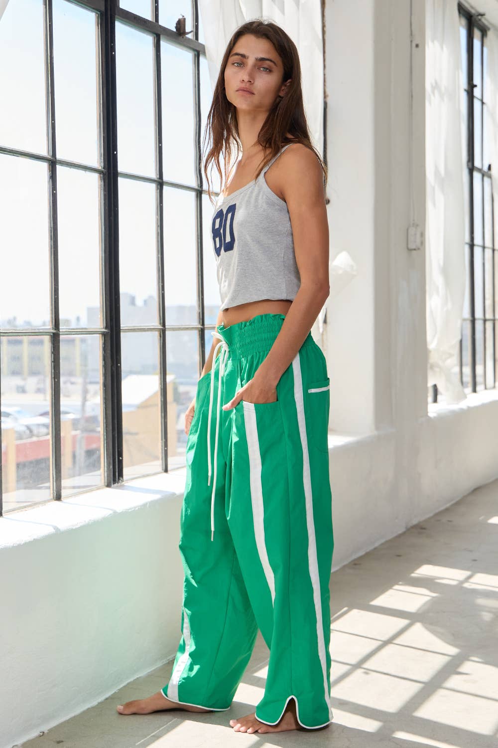 Windbreaker Pants: Green/White