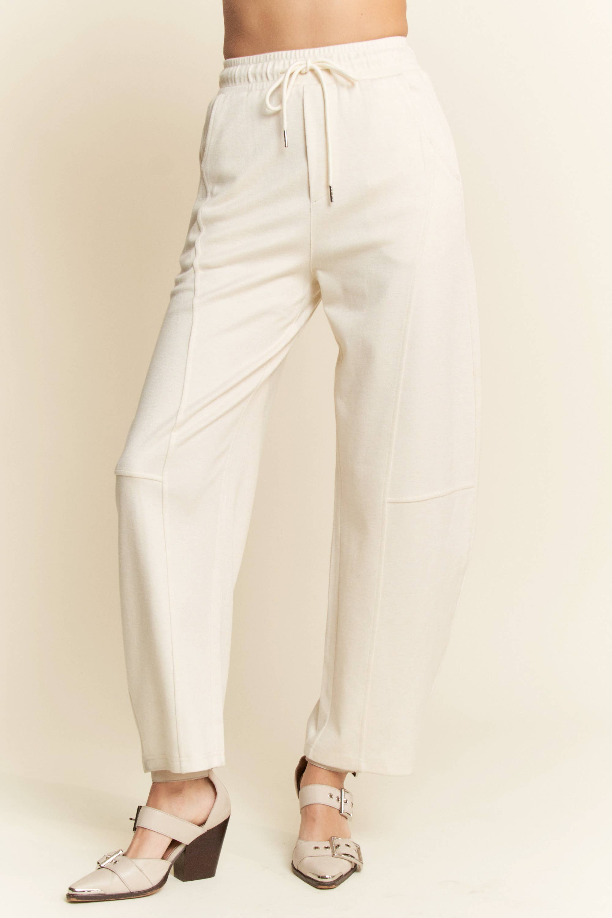 Elastic Long Barrel Pants: Cream