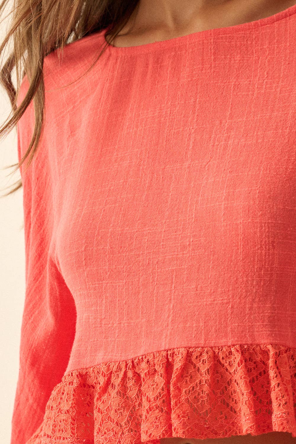 Crochet Lace Ruffle Top: Orange